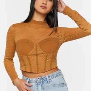 FOREVER 21 Elegant Tan Long Sleeve Women's Top Netted mesh Top